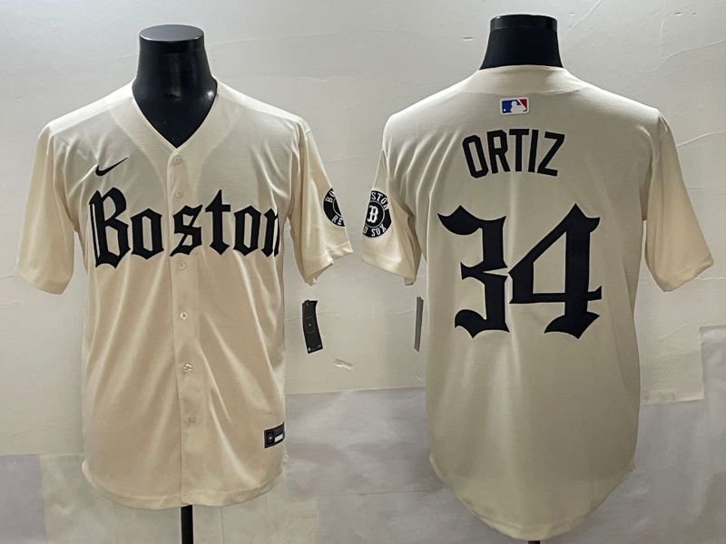Men 2025 Boston Red Sox 34 Ortiz Cream Five generations Joint Name Nike MLB Jersey style 1